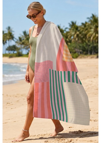 Çizgili Ekose Patchwork Plaj Havlusu-modern Bohem Renk Bloklu Havuz Deniz Hızlı Kuruyan Plaj Örtüsü Sisli Şeftali Çizgili Ekose Patchwork Plaj Havlusu-modern Bohem Renk Bloklu Havuz Deniz Hızlı Kuruyan Plaj Örtüsü Sisli Şeftali