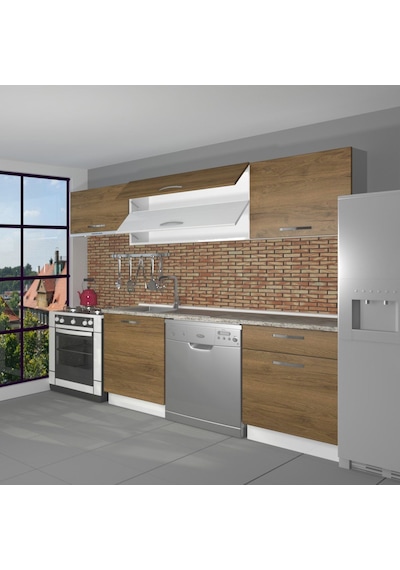 Decoraktiv Elite 220 Mdf Hazır Mutfak Dolabı - Tezgah Dahil - Naturel Pera Meşe