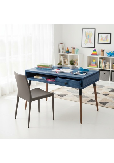 Mobenta Neo Desk: Masif Çalışma Masası 1 Çekmece Ve 1 Laptop Bölmesi - 120 Cm Ig Mavi