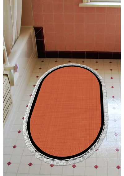 Kaymaz Taban Djt Banyo Mutfak Salon Halı Trend Saçaklı Oval Dokuma Desen E5007 Kiremit