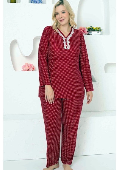 Alimer Kadın Bordo Süet Büyük Beden Pijama Takımı Edy2750ukb-b Bordo