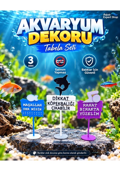 Akvaryum Dekoru - Tabela - Akvaryum Dekor - 3 Adet - Salınım Yapmaz - Balıklar İçin Güvenli - V2