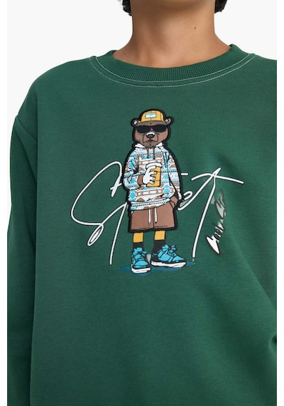 Defacto Erkek Çocuk Bisiklet Yaka Baskılı Sweatshirt F2851a825wngn149 Yeşil