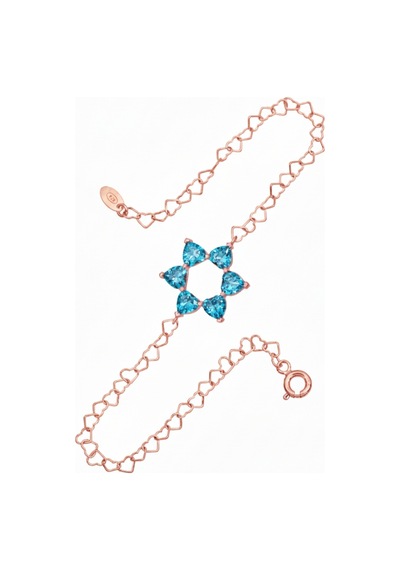 Aşkın Fısıltısı Akuamarin Kalp Taşlı Bileklik 925 Ayar Gümüş Kalp Zincir 20 Cm Rose