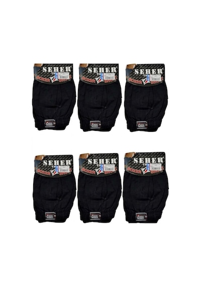 6 Lı Paket Seher Yıldızı Pamuklu Penye Düğmeli Erkek Boxer 0008 Siyah