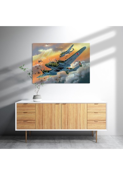 Cakasepetim Nostaljik Bombardıman Savaş Uçakları Çizim Ahşap Mdf Tablo
