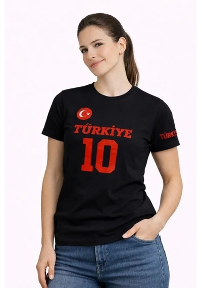 Dogutrend Türkiye Ay Yıldız Baskılı 10 Numara Forma Tişört Taraftar T-shirt - Siyah