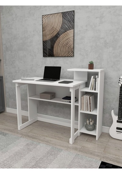 Enda Home Saye 5 Raflı Kitaplıklı Çalışma Masası Beyaz
