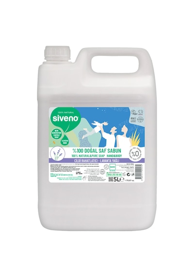 Siveno %100 Doğal Sıvı Kastil Sabun Lavanta Yağlı Cildi Rahatlatıcı Nemlendirici Bitkisel Vegan 5 L