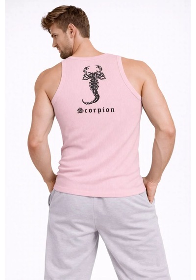 Assema Erkek Fitilli Atlet Sıfır Yaka Slim Fit Arka Baskılı Spor Atlet - Pembe Çok Renkli