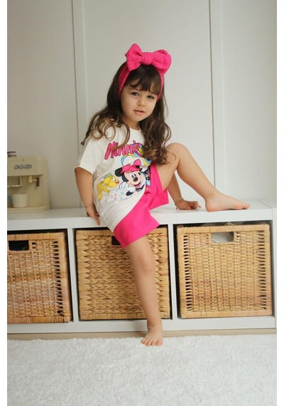 Miniko Kids Kız Çocuk Mickey Modelli Pamuk Şortlu Takım Krem