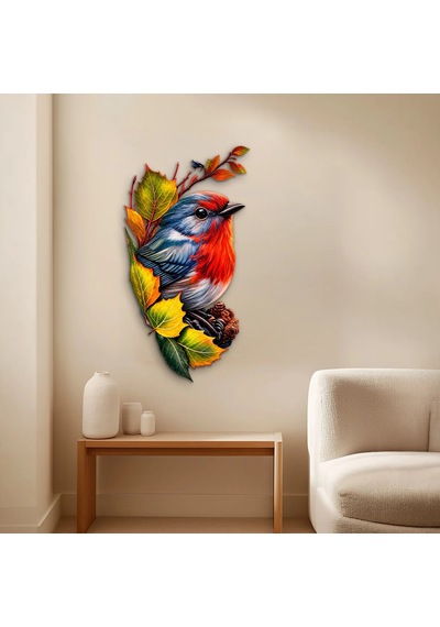 Sonbahar Yapraklarında Kızılgerdan - Metal Tablo - Dec0275 51 X 95 Cm Çok Renkli