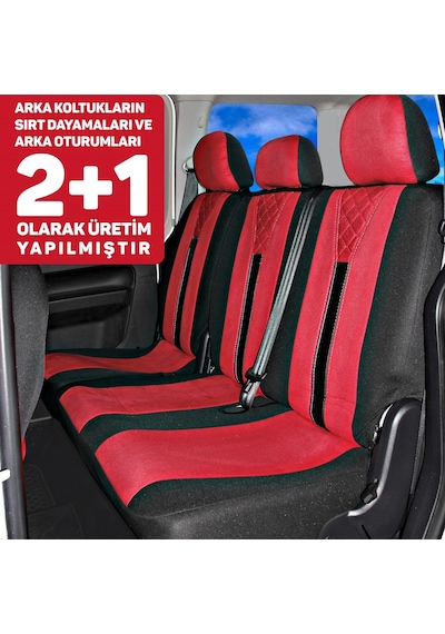 Pandami Ticari Oto Koltuk Kılıfı, Tam Set 5 Koltuk - Tay Tüyü / Kırmızı