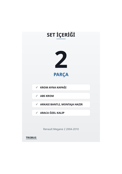 Renault Megane 2 2004-2010 Uyumlu Krom Ayna Kapağı 2 Parça Abs Krom