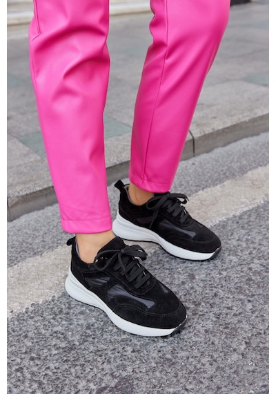 Roma Siyah Süet Hakiki Deri Kadın Sneaker-Siyah Süet Siyah