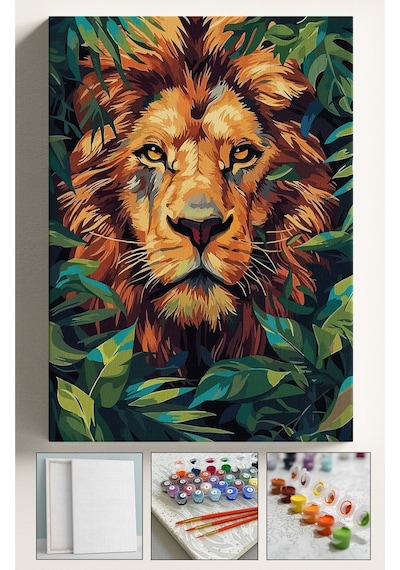 Sayılarla Boyama Seti Numaralı Tuval Fırça Boya Dahil Kasnaklı Set 40x50 Cm - Ormanın Kralı