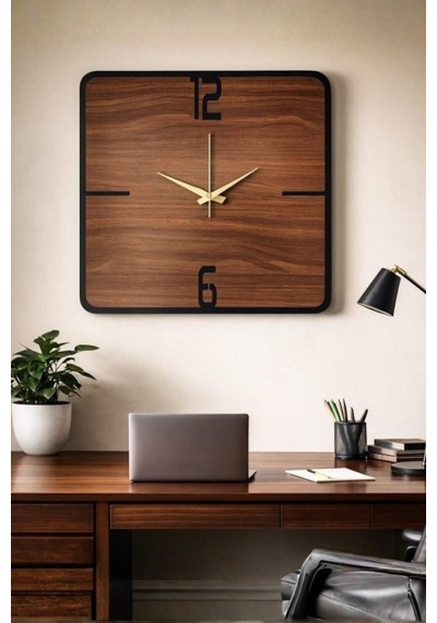 Dekoratif Kare Duvar Saati Ahşap Modern Sessiz Mekanizmalı Ev Ofis Salon 40x40 Cm