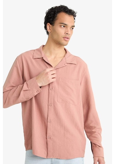 Defacto Relax Fit Apaş Yaka Dokuma Uzun Kollu Gömlek F6342ax25aubr496 Bordo
