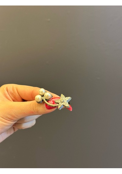 Füme Çelik İnci Boncuklu Broş Yaka İğnesi Giyim Aksesuarı 4 x 2 CM Renkli