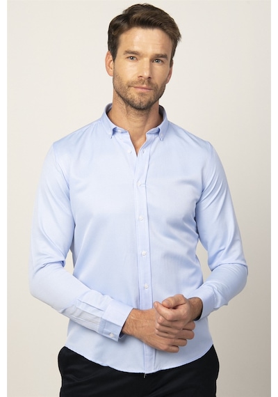 Tudors Slim Fit Dar Kesim Oxford Spor Erkek Gömlek-19645 Mavi