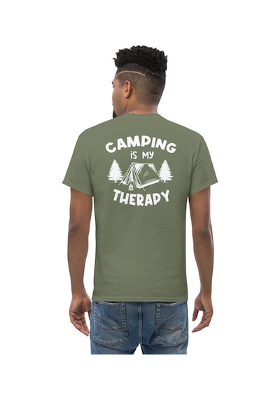 Wildstyle Camping Is My Therapy Kamp Çadır Doğa Baskılı Unisex Bisiklet Yaka Tişört Haki