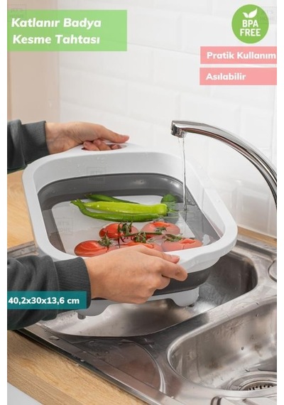 Çok Amaçlı Badya Katlanır Plastik Kesme Tahtası Bpa Free Beyaz Gri