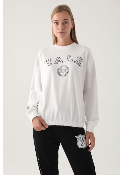 Yale Krem Baskılı Bisiklet Yaka Kadın Sweatshirt 5274-41118 Krem