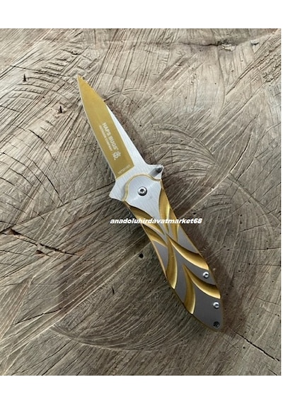 Haps Carbon Çelik Özel Cep Çakısı Kamp Çakısı Çelik Gövde Klipsli Mini Çakı 10cm Sarı