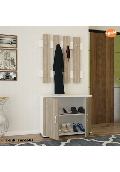 2 Kapaklı Dolaplı 4 Askılıklı Portmanto Vestiyer Cordoba