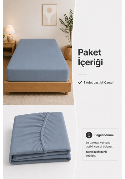 %100 Pamuk Penye Lastikli Çarşaf - Çift Kişilik Gri