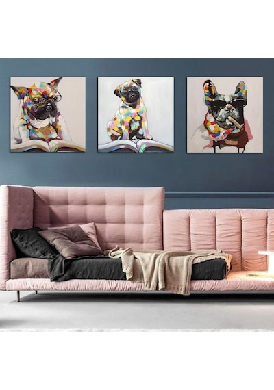 Kanvas Tablo Köpekler 3 Parça Set 89