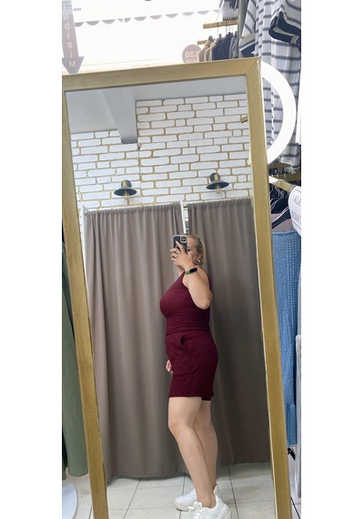 Tuba Toptaş Gofre Şort Lastikli Bel Bordo