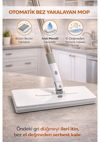 Tüm Bezlerle Uyumlu Click Akıllı Mop Paleti Xl Kıskaçlı Mop El Değmeden Mop Aparatı Cam Çek Çek