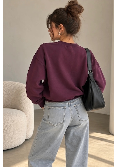 Bbbutikbasic 3 İplik Şardonlu Kısa Sweatshirt Bisiklet Yaka Kadın 3 İplik Şardonlu My3535 Bordo