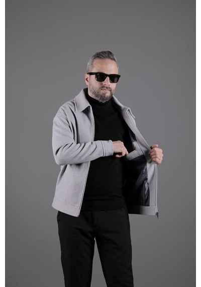 Ohepmoda Düz Erkek Kaşe Ceket Mont Açık Gri