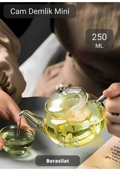 Mini Cam Demlik Şeffaf Süzgeçli Demlik Isıya Dayanıklı Bitki Çayı Demliği Borosilat 250 Ml Çap 5.5