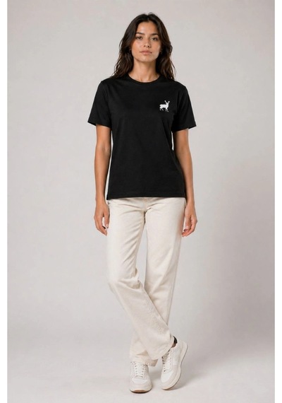 Wear Vexel Kadın Minimal Geyik Logolu Tişört Bisiklet Yaka Kısa Kol Yazlık T-shirt - Siyah Siyah Wear Vexel Kadın Minimal Geyik Logolu Tişört Bisiklet Yaka Kısa Kol Yazlık T-shirt - Siyah Siyah