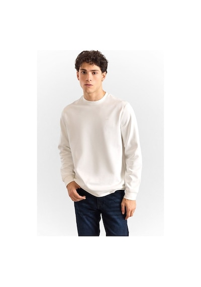 Süvari Beyaz Regular Düz Baskılı Düz Bisiklet Yaka Cepsiz Ribanalı Sweatshirt Sw2013700001-bey
