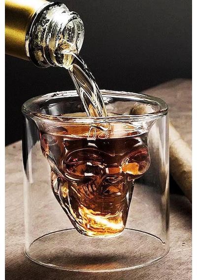 170ml Büyük Boy Isıya Dayanıklı Borosilikat Kuru Kafa Tasarımlı Çift Cidarlı Cam Bardak Şeffaf