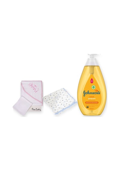 Baby Shower Hediye Seti 3 Parça: Kundak Havlu + Johnson's Şampuan + Sema Baby Battaniye - Pembe