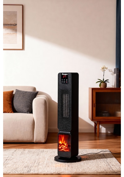 Hoogar German 2701 L Black Oled Şömineli Ekran Dijital Göstergeli Kule Tipi Seramik Hızlı Isıtıcı