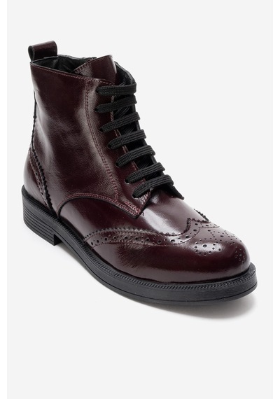Luvishoes Nelvy Bordo Rugan Hakiki Deri Kadın Bot Bordo
