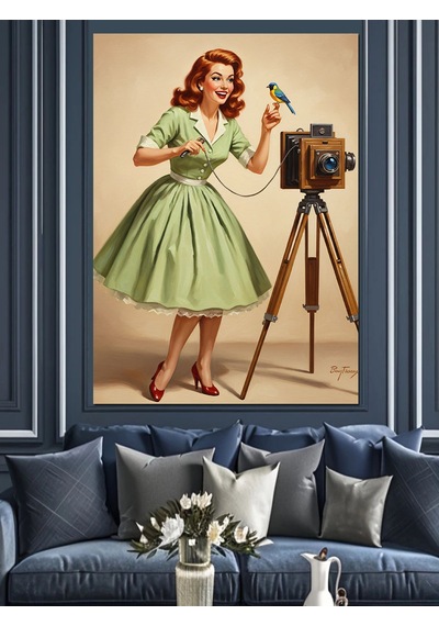 Vintage Fotoğrafçı Kadın Elbise Dekoratif Kanvas - Mdf Ahşap Tablo