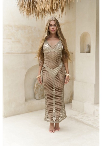 Mai Collection Mai Studios Co. Manly Askılı Vizon Triko Elbise Vizon