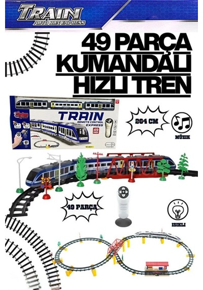 Ucuzuna Bak 49 Parça Uzaktan Kumandalı Pilli Sesli Işıklı 264 Cm Hızlı Tren Set Ve Kavisli Ağaç Işaretli Oyuncak