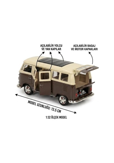 Hobbiez Lisanslı Volkswagen T1kapıları Açılabilir Model Diecast 1/32 Ölçek Metal Standlı Araç