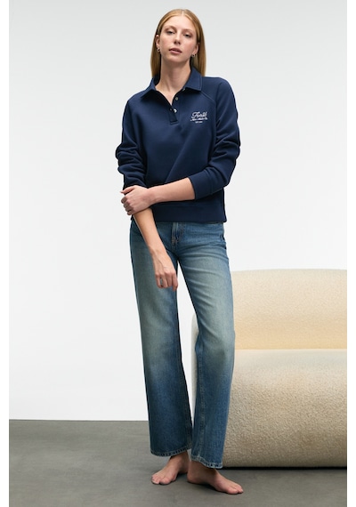 Grımelange CAMIREL Kadın Polo Yaka Düğmeli Nakış Detaylı Reglan Kol Comfort Fit Lacivert Sweatshirt Grımelange CAMIREL Kadın Polo Yaka Düğmeli Nakış Detaylı Reglan Kol Comfort Fit Lacivert Sweatshirt