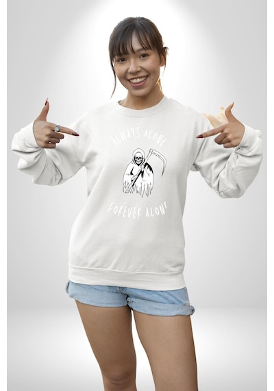 Her Zaman Yalnız Daima Yalnızlık Azrail Unisex Beyaz Sweatshirt Beyaz