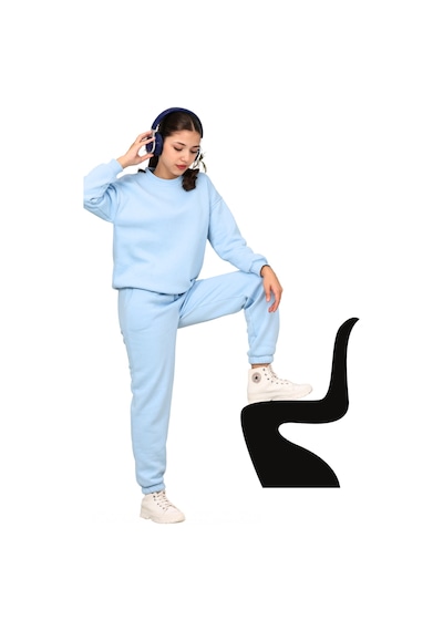 Erdem Kıds Kız Çocuk Paçası Lastikli 3 İplik Şardonlu İçi Pamuklu Basic Bisiklet Yaka Eşofman Takımı Bebe Mavisi Bebe Mavisi