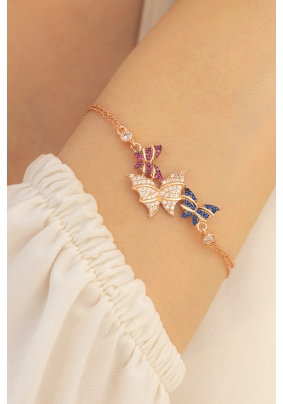 Kadın Gümüş Bileklik - Rose Kelebek Model Kadın Gümüş Bileklik